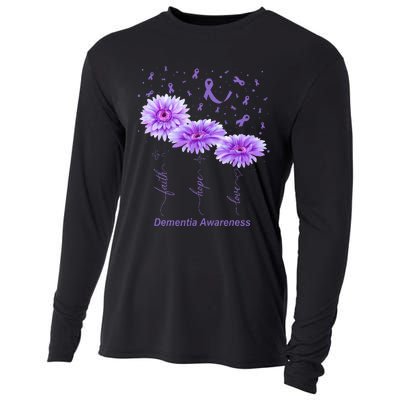 Faith Hope Love Purple Flower Ribbon Dementia Awareness Cooling Performance Long Sleeve Crew