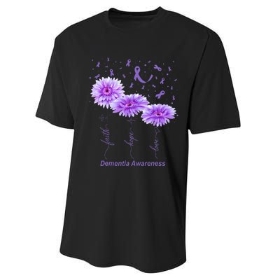 Faith Hope Love Purple Flower Ribbon Dementia Awareness Performance Sprint T-Shirt