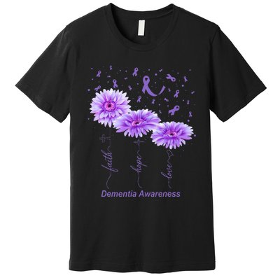 Faith Hope Love Purple Flower Ribbon Dementia Awareness Premium T-Shirt