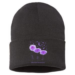 Faith Hope Love Purple Flower Ribbon Dementia Awareness Sustainable Knit Beanie