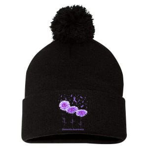 Faith Hope Love Purple Flower Ribbon Dementia Awareness Pom Pom 12in Knit Beanie