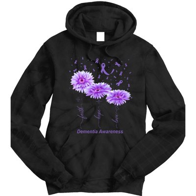 Faith Hope Love Purple Flower Ribbon Dementia Awareness Tie Dye Hoodie