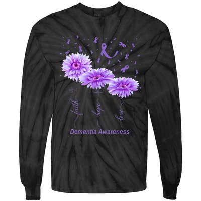 Faith Hope Love Purple Flower Ribbon Dementia Awareness Tie-Dye Long Sleeve Shirt