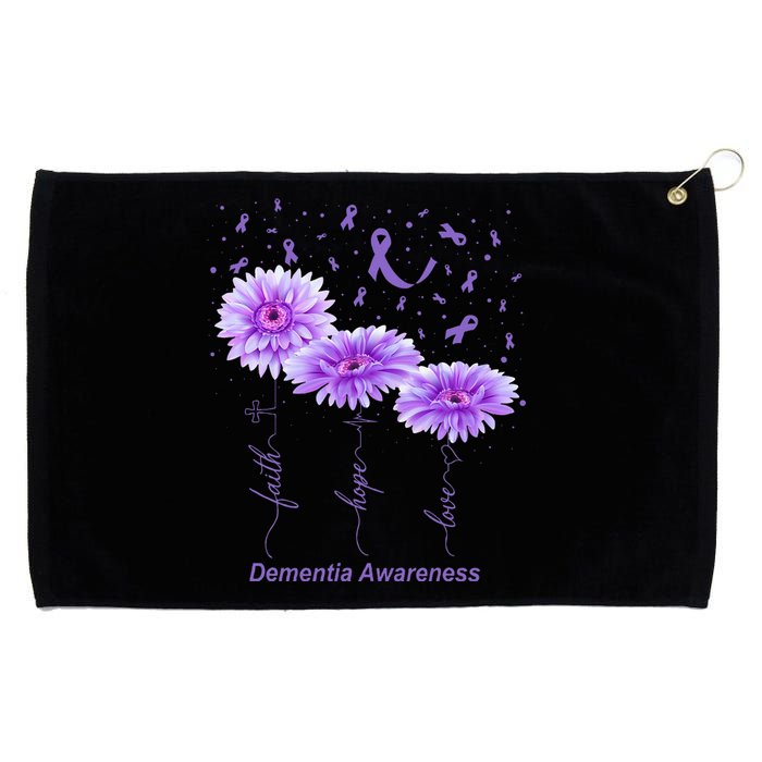 Faith Hope Love Purple Flower Ribbon Dementia Awareness Grommeted Golf Towel