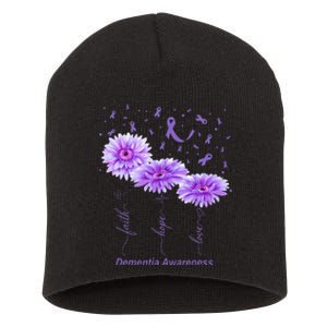 Faith Hope Love Purple Flower Ribbon Dementia Awareness Short Acrylic Beanie