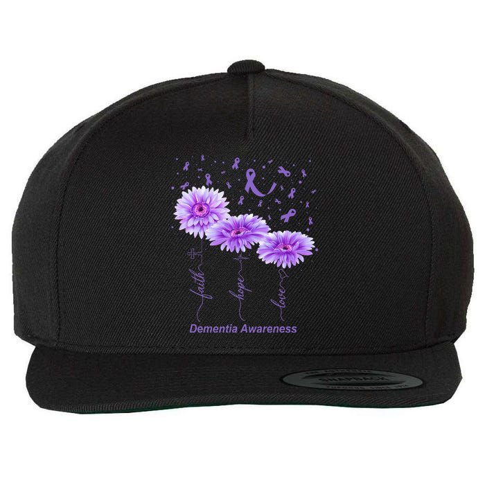 Faith Hope Love Purple Flower Ribbon Dementia Awareness Wool Snapback Cap