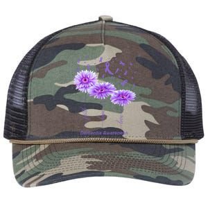 Faith Hope Love Purple Flower Ribbon Dementia Awareness Retro Rope Trucker Hat Cap