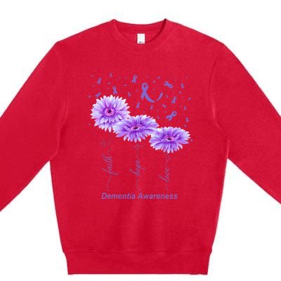 Faith Hope Love Purple Flower Ribbon Dementia Awareness Premium Crewneck Sweatshirt