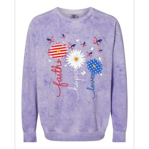 Faith Hope Love Butterfly Daisy 4th Of July Christian Colorblast Crewneck Sweatshirt