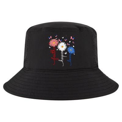 Faith Hope Love Butterfly Daisy 4th Of July Christian Cool Comfort Performance Bucket Hat