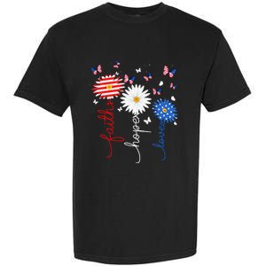 Faith Hope Love Butterfly Daisy 4th Of July Christian Garment-Dyed Heavyweight T-Shirt