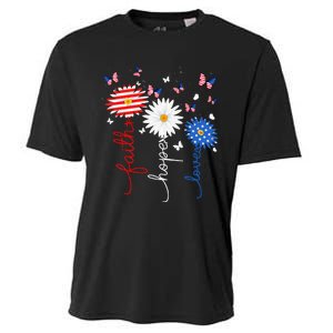 Faith Hope Love Butterfly Daisy 4th Of July Christian Cooling Performance Crew T-Shirt