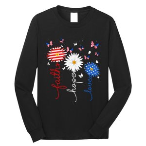 Faith Hope Love Butterfly Daisy 4th Of July Christian Long Sleeve Shirt