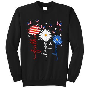 Faith Hope Love Butterfly Daisy 4th Of July Christian Sweatshirt