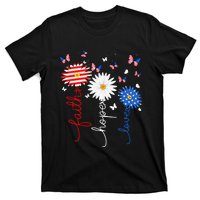 Faith Hope Love Butterfly Daisy 4th Of July Christian T-Shirt