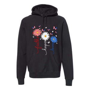 Faith Hope Love Butterfly Daisy 4th Of July Christian Premium Hoodie