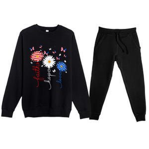 Faith Hope Love Butterfly Daisy 4th Of July Christian Premium Crewneck Sweatsuit Set