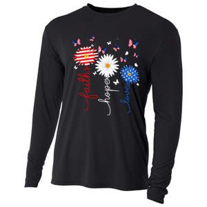 Faith Hope Love Butterfly Daisy 4th Of July Christian Cooling Performance Long Sleeve Crew