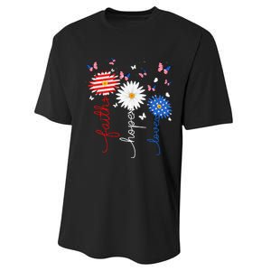 Faith Hope Love Butterfly Daisy 4th Of July Christian Performance Sprint T-Shirt