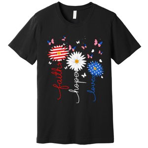 Faith Hope Love Butterfly Daisy 4th Of July Christian Premium T-Shirt