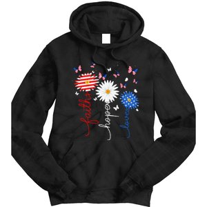 Faith Hope Love Butterfly Daisy 4th Of July Christian Tie Dye Hoodie