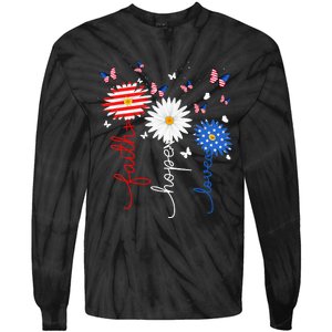 Faith Hope Love Butterfly Daisy 4th Of July Christian Tie-Dye Long Sleeve Shirt