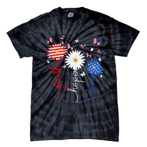 Faith Hope Love Butterfly Daisy 4th Of July Christian Tie-Dye T-Shirt