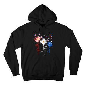 Faith Hope Love Butterfly Daisy 4th Of July Christian Tall Hoodie