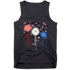 Faith Hope Love Butterfly Daisy 4th Of July Christian Tank Top