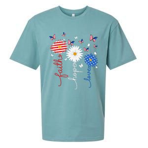 Faith Hope Love Butterfly Daisy 4th Of July Christian Sueded Cloud Jersey T-Shirt