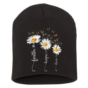 Faith & Hope & Love Butterfly Daisy Chirstian God Religious Short Acrylic Beanie