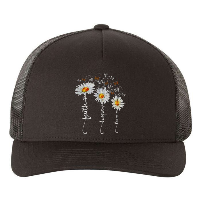 Faith Hope Love Butterfly Daisy Chirstian God Yupoong Adult 5-Panel Trucker Hat