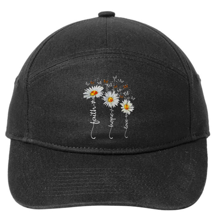 Faith Hope Love Butterfly Daisy Chirstian God 7-Panel Snapback Hat