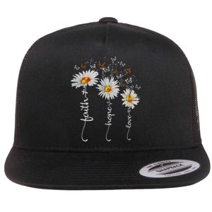 Faith Hope Love Butterfly Daisy Chirstian God Flat Bill Trucker Hat