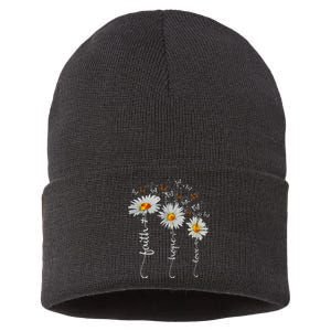 Faith Hope Love Butterfly Daisy Chirstian God Sustainable Knit Beanie