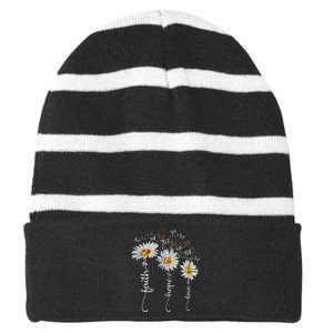 Faith Hope Love Butterfly Daisy Chirstian God Striped Beanie with Solid Band