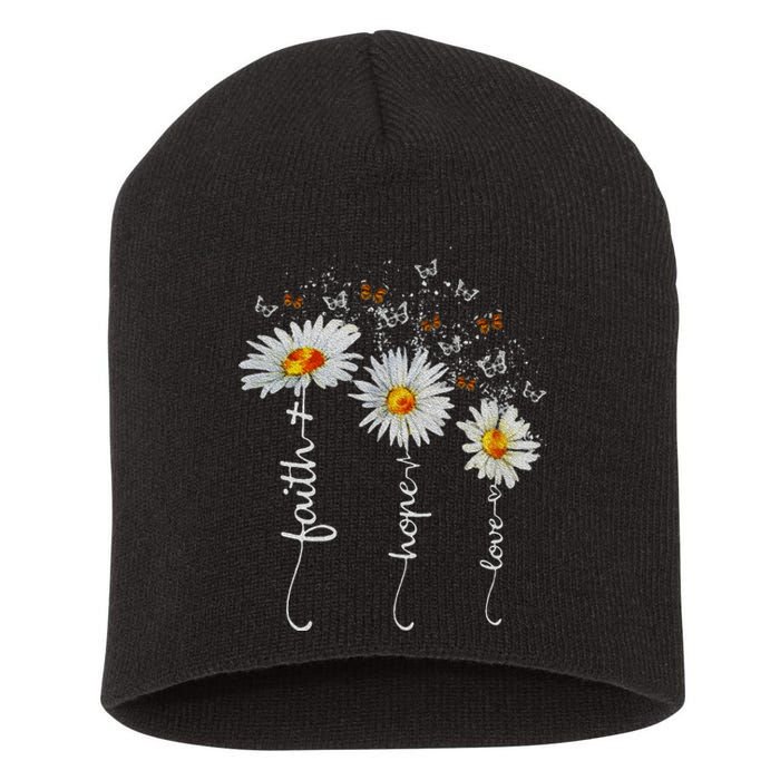 Faith Hope Love Butterfly Daisy Chirstian God Short Acrylic Beanie