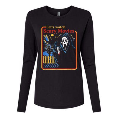 Funny Halloween Let’S Watch Scary Horror Movies Ghost Womens Cotton Relaxed Long Sleeve T-Shirt