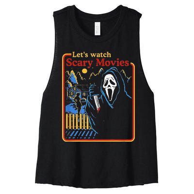 Funny Halloween Let’S Watch Scary Horror Movies Ghost Women's Racerback Cropped Tank