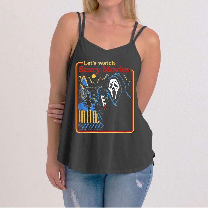 Funny Halloween Let’S Watch Scary Horror Movies Ghost Women's Strappy Tank