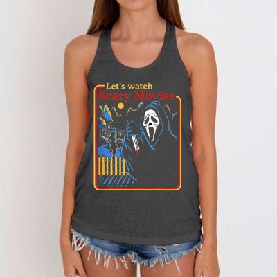 Funny Halloween Let’S Watch Scary Horror Movies Ghost Women's Knotted Racerback Tank