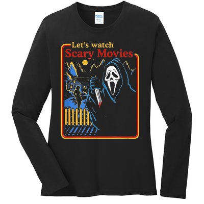 Funny Halloween Let’S Watch Scary Horror Movies Ghost Ladies Long Sleeve Shirt