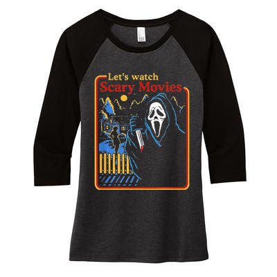 Funny Halloween Let’S Watch Scary Horror Movies Ghost Women's Tri-Blend 3/4-Sleeve Raglan Shirt