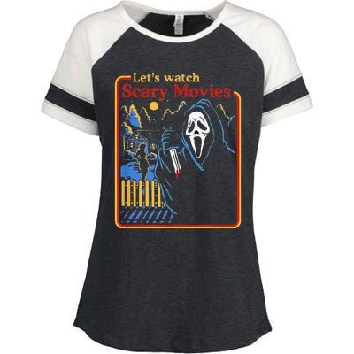 Funny Halloween Let’S Watch Scary Horror Movies Ghost Enza Ladies Jersey Colorblock Tee