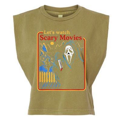 Funny Halloween Let’S Watch Scary Horror Movies Ghost Garment-Dyed Women's Muscle Tee