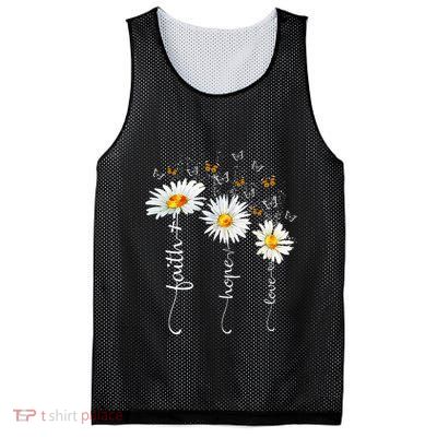 Faith & Hope & Love Butterfly Daisy Chirstian God Religious Mesh Reversible Basketball Jersey Tank