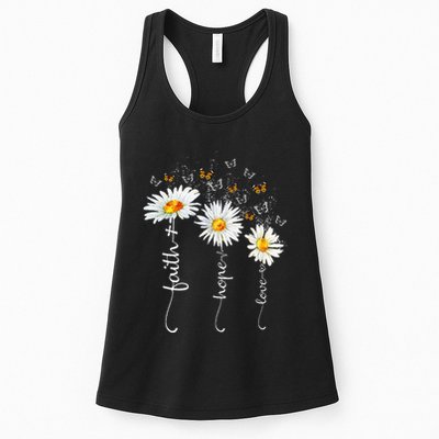 Faith & Hope & Love Butterfly Daisy Chirstian God Religious Womens Tank Top