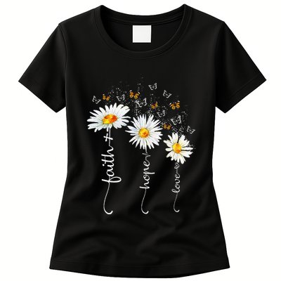 Faith & Hope & Love Butterfly Daisy Chirstian God Religious Womens T-Shirt