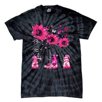 Faith Hope Love Gnome Ribbon Breast Cancer Awareness Flower Tie-Dye T-Shirt