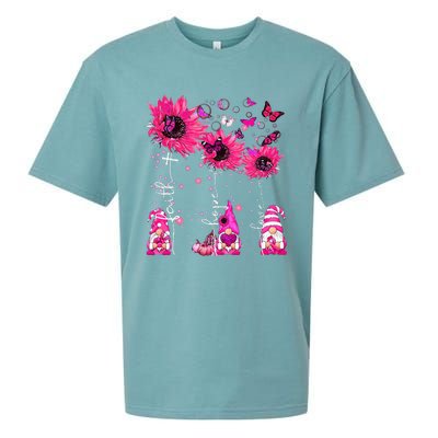 Faith Hope Love Gnome Ribbon Breast Cancer Awareness Flower Sueded Cloud Jersey T-Shirt